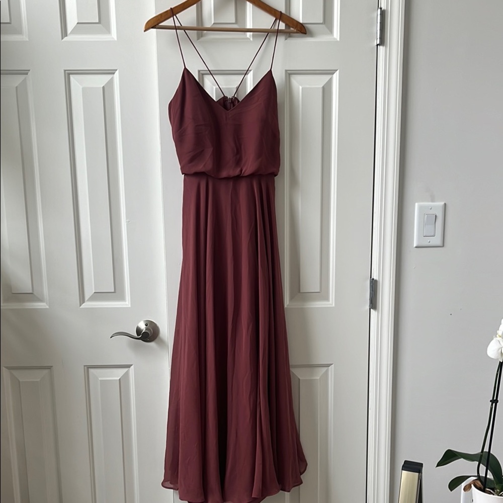 Jenny Yoo: Burgundy Spaghetti Strap Dress